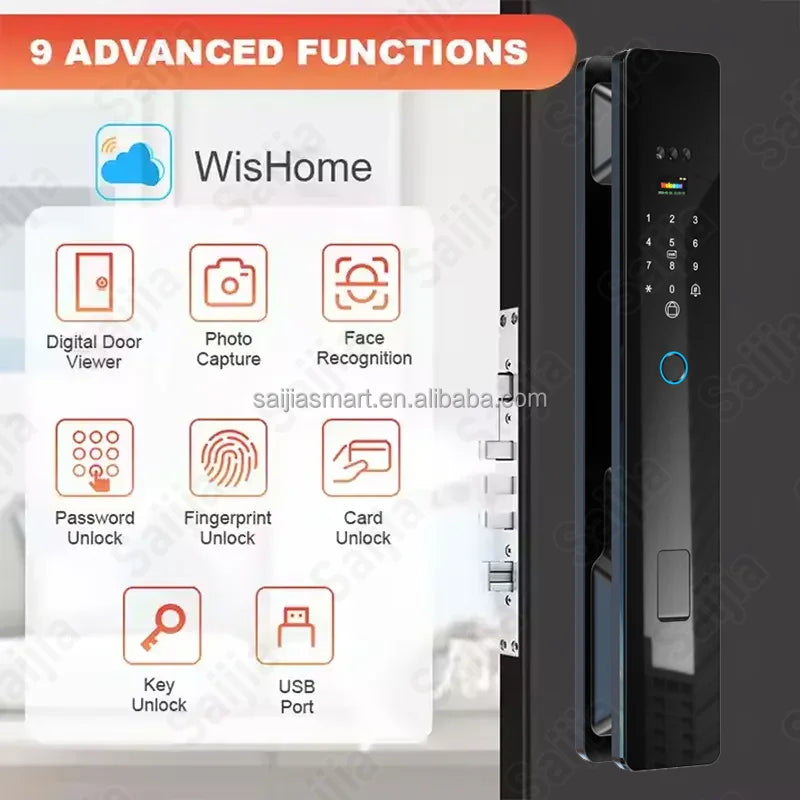 3D Face Fingerprint Recognition Digital Lock Waterproof WiFi Smart App-controlled Keyless Door Aluminum Alloy Electronic Door
