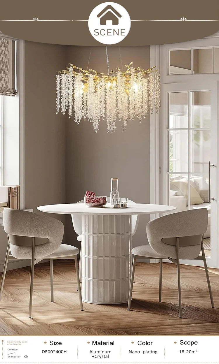 Modern light luxury living room crystal chandelier dining room bedroom French crystal lamp artistic decoration branch lamp