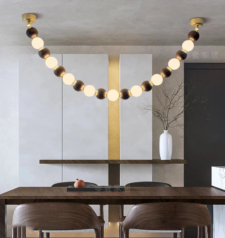 Postmodern White Lampshade Acrylic Walnut Wood LED Chandeliers lustre Adjustable Ceiling for Kitchen Island Decoration Dimmable