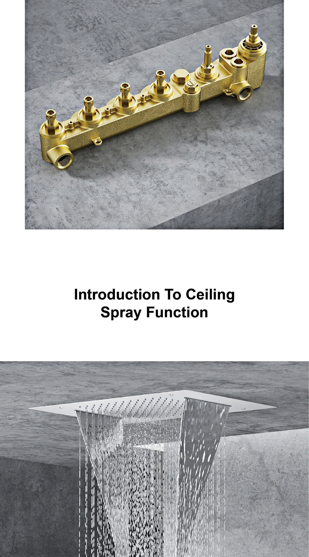 Luxury Gun Grey Brass Thermostatic Shower System Ceiling-Embedded Rainfall&Waterfall Outlet with LED Display Bathroom Mixer Tap