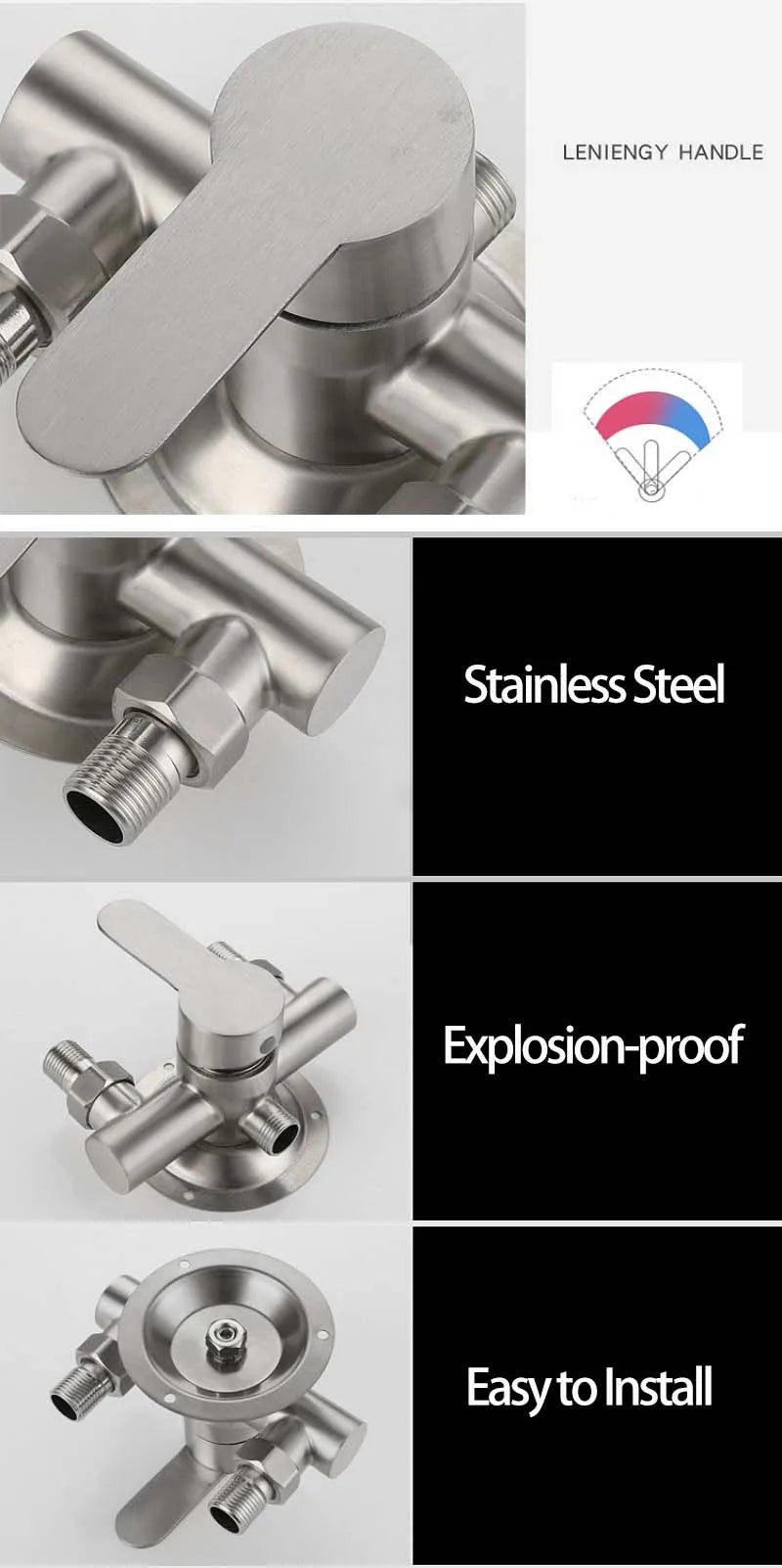 304 Stainless Steel Shower Faucet Hot And Cold Water Mixer Valve Sinlge Handle Wall Mounted Bathtub Faucet G1/2 for Water Heater