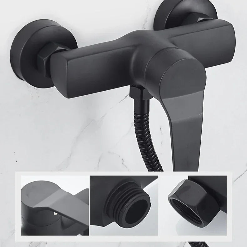Black Bathroom Shower Faucet Wall-Mounted Mixer Valve Household Single Handle Hot and Cold Water Tap Shower Accessories