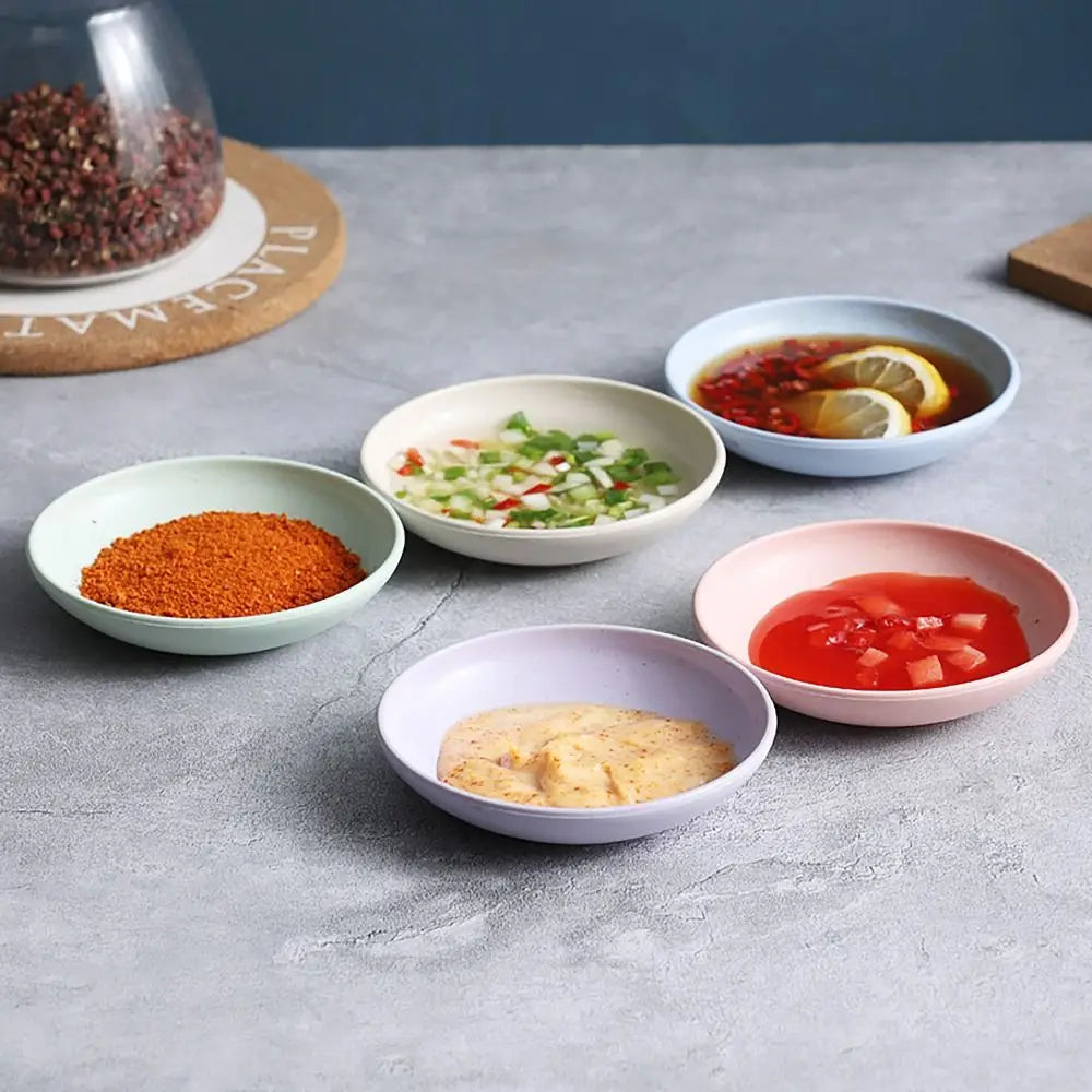 Durable Wheat Straw Seasoning Dish Kitchen Utensils Tableware Snack Plate Leaf Round Shape Tableware Bowl Barbecue