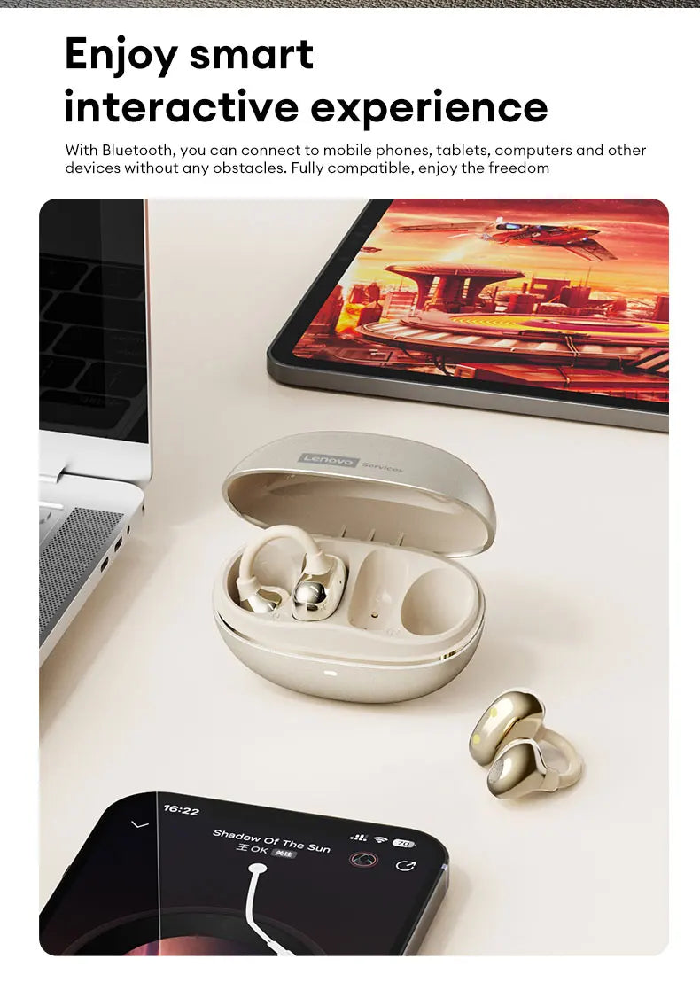 Lenovo RS106 OWS Ear Clip Bluetooth 6.0 Earphones Stereo Sound Sports Music Wireless Headphones Low Latency HD Call Earbuds New