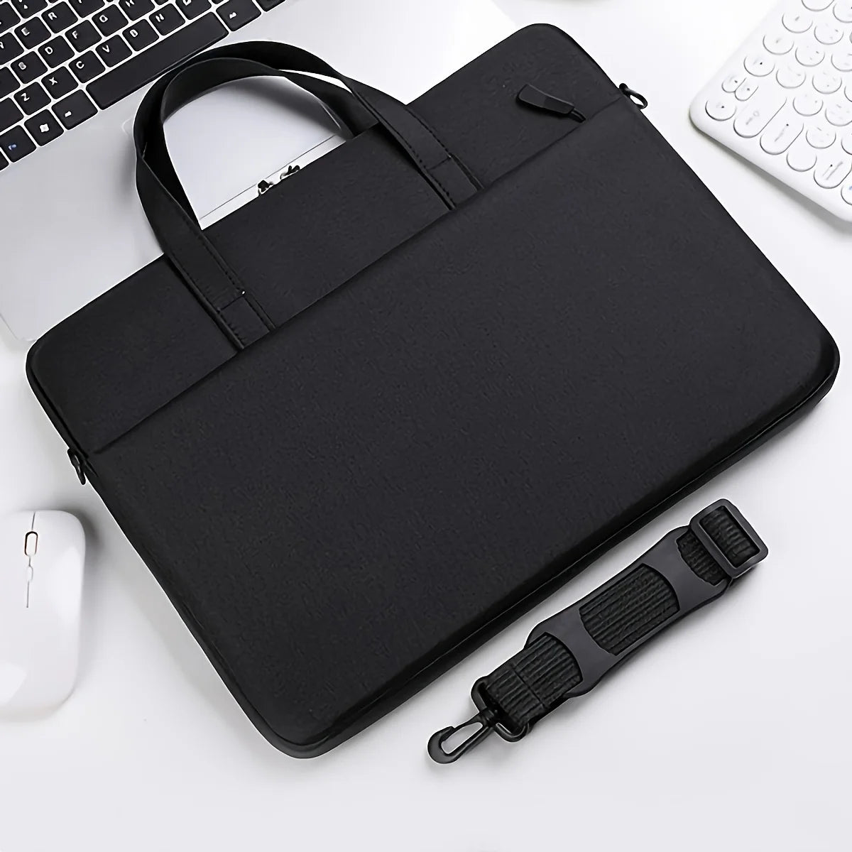 1 solid-color, minimalist, portable laptop bag; portable business travel laptop sleeve; zippered crossbody laptop bag
