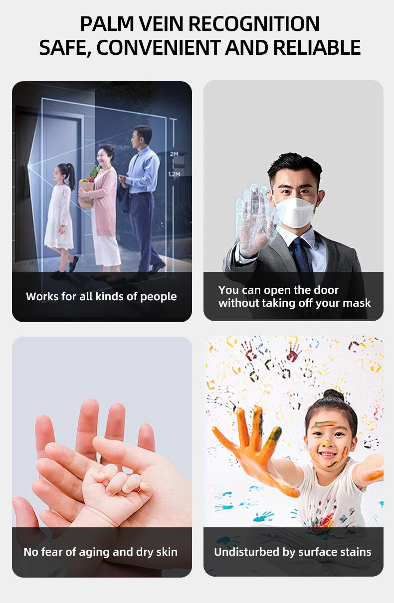 Face Recognition Fingerprint Hold Hands Lock Narrow Bezel Cell Phone Tuya Aluminum Door Code Lock Automatic Smart Door Lock