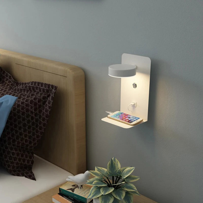 Modern LED Wall Lamp With Switch USB Charging Port 9W Black White Aisle Wall Lights Bedroom Bedside Wall Sconce Decoration Lamps