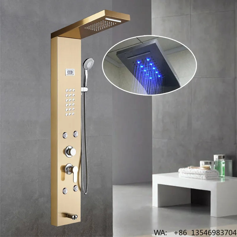 Hot Sale Luxury Black Color  Led Smart Rain Shower Head Bathroom Stainless Steel Wall Mounted Waterfall Shower Panels