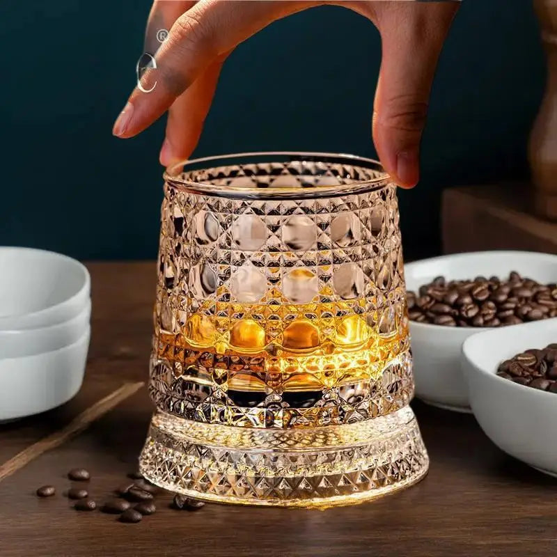 2026 Crystal Whiskey Glasses Rotating 360 Degrees Whisky Glass with Glass Base for Cocktail Party Drinking