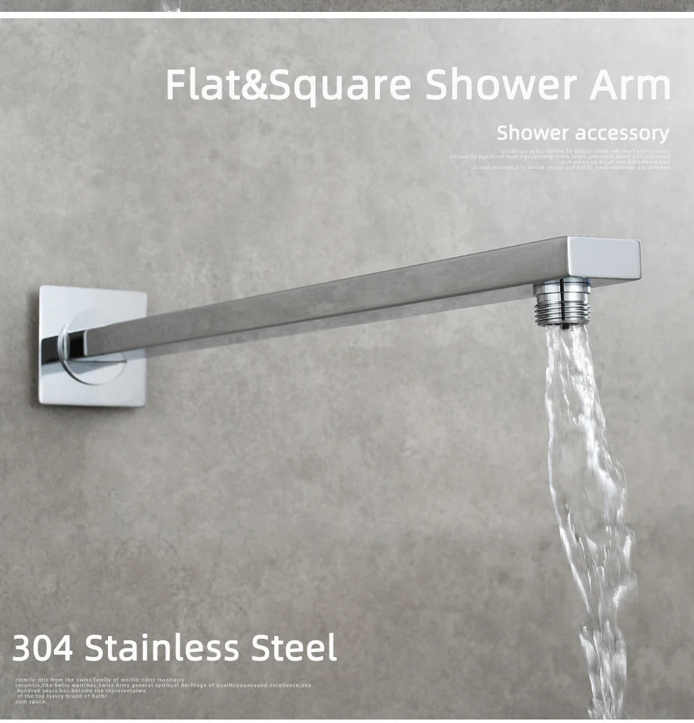 Ciencia 304 Stainless Steel Square Shower Arm G1/2 Bathroom Shower Arm Wall Mounted for Fixed Rain Shower Head