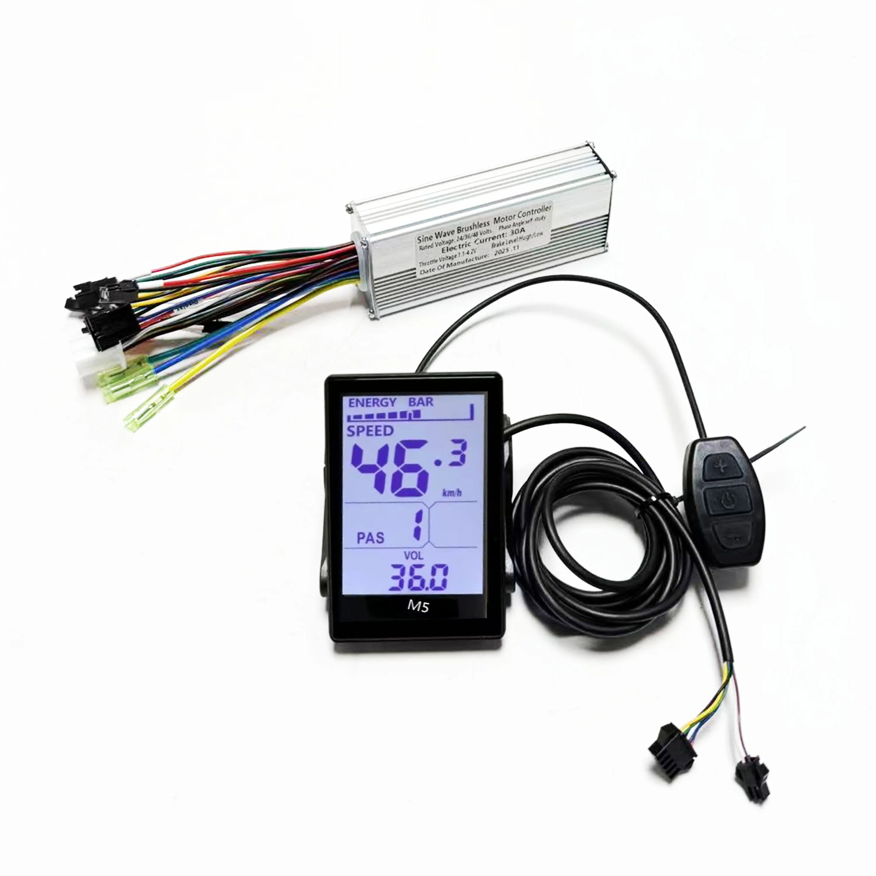 E-Bike 24v 36v 48v Sine Wave Brushless 3Mode Controller 30A 750W-1000W with M5 LCD Display Screen UART No.2 for E-Scooter Repair
