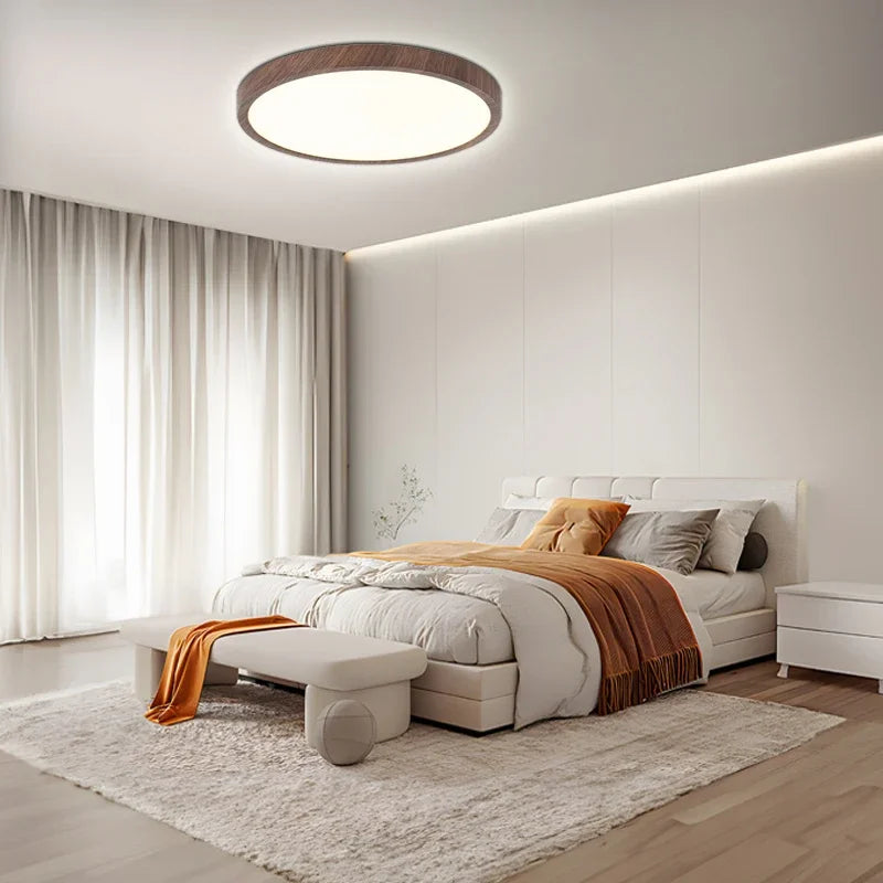 Modern LED Ceiling Light Circular Ultrathin Wood Grain Walnut Decorative Light Bedroom Dining Room Living Room Indoor Home Light