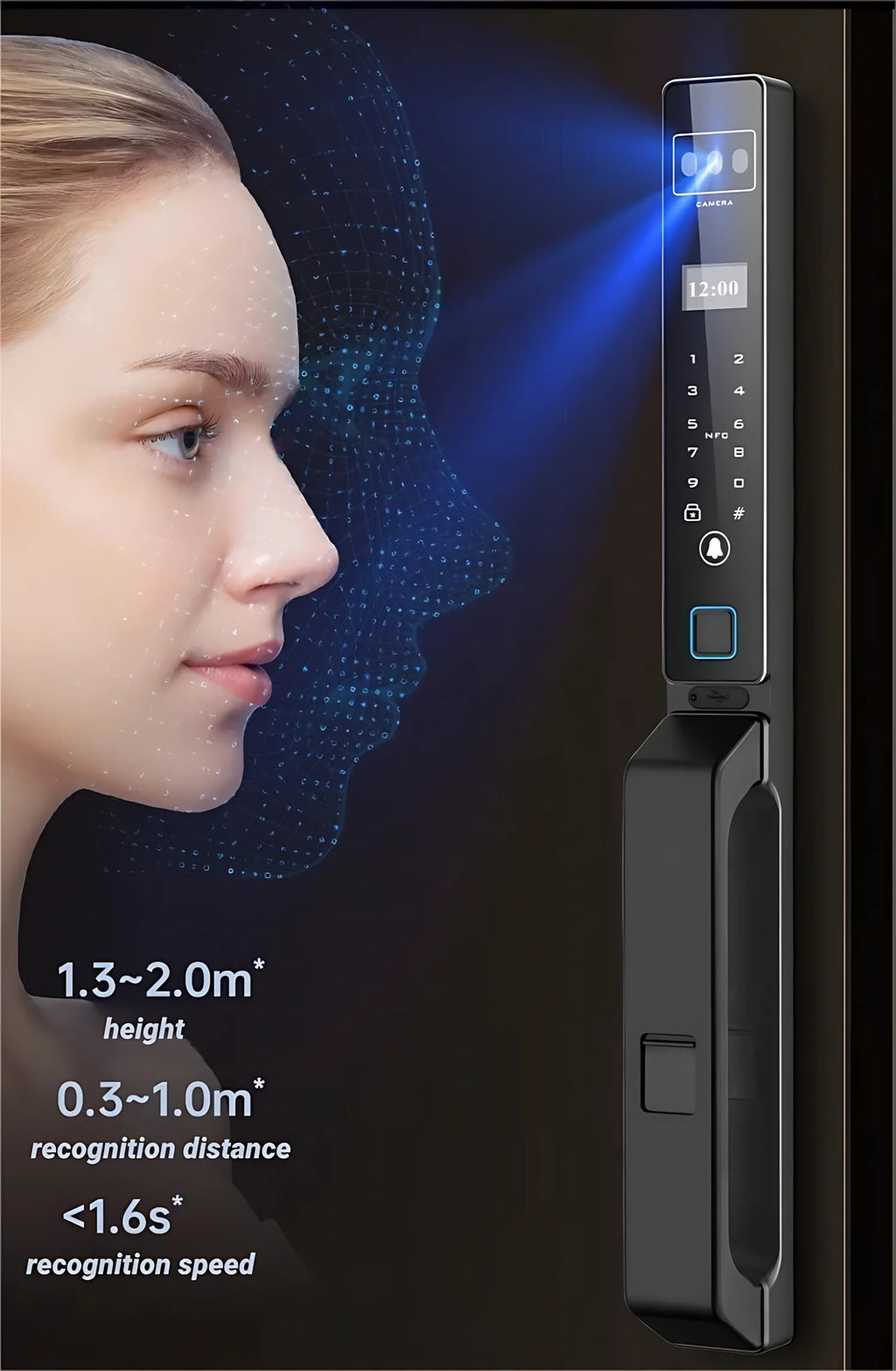 3D Face ID Smart Door Lock Tuya WiFi Camera Waterproof Cerradura Inteligente for Aluminum Wood Gate Y03