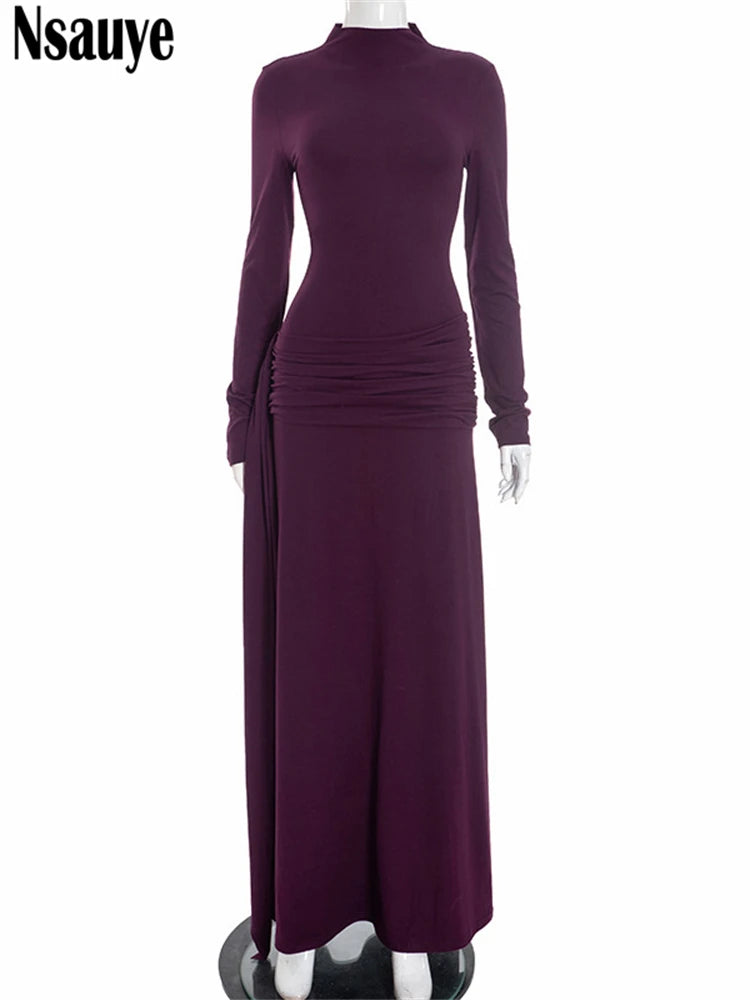 Nsauye Women Vintage Sexy New Fashion Night Club Evening Party Maxi Dress Long Sleeve 2025 Winter Holiday Elegant Bodycon Dress