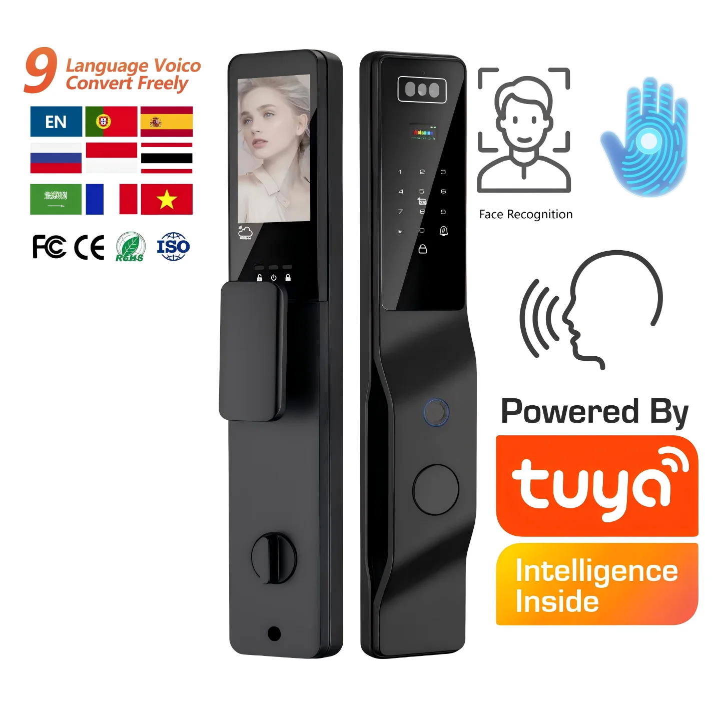 Tuya Wifi Palmprint 3d Face Recognition Smart Door Lock with Digital Camera Electronic Remote Control Door Lock for Wood Door