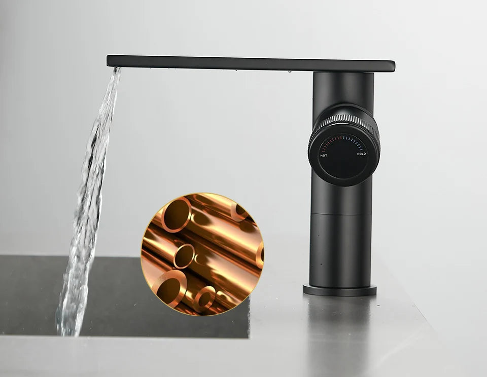 Bathroom Waterfall Basin Sink Faucet Black Faucets Brass Bath Faucet Hot&Cold Water Mixer Vanity Tap Deck Mounted Washbasin Tap