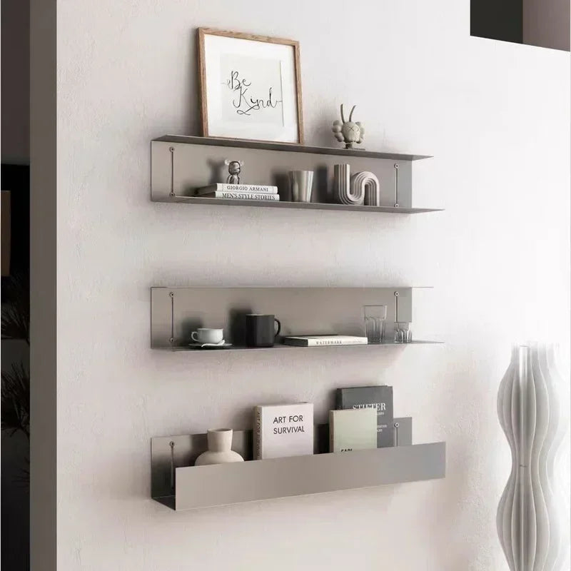 Modern Light Luxury Style Bar Coffee Shop Minimalist Art Pendant Wall-Mounted Decoration Stainless Steel Storage Rack Customized