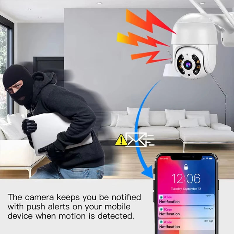 iCsee Outdoor Security Camera - 8MP 4K Wireless PTZ IP Cam with Color Night Vision & AI Auto Tracking, Home CCTV Surveillance