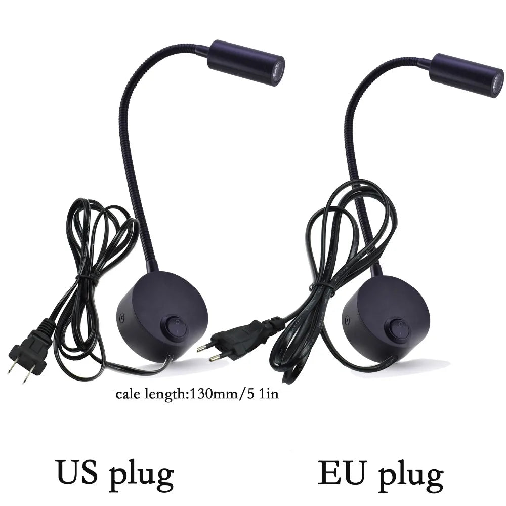 Wall Lamps LED with Switch EU US Plug 3W Modern Reading Bedroom Bedside Lamp Black Silver Flexible
