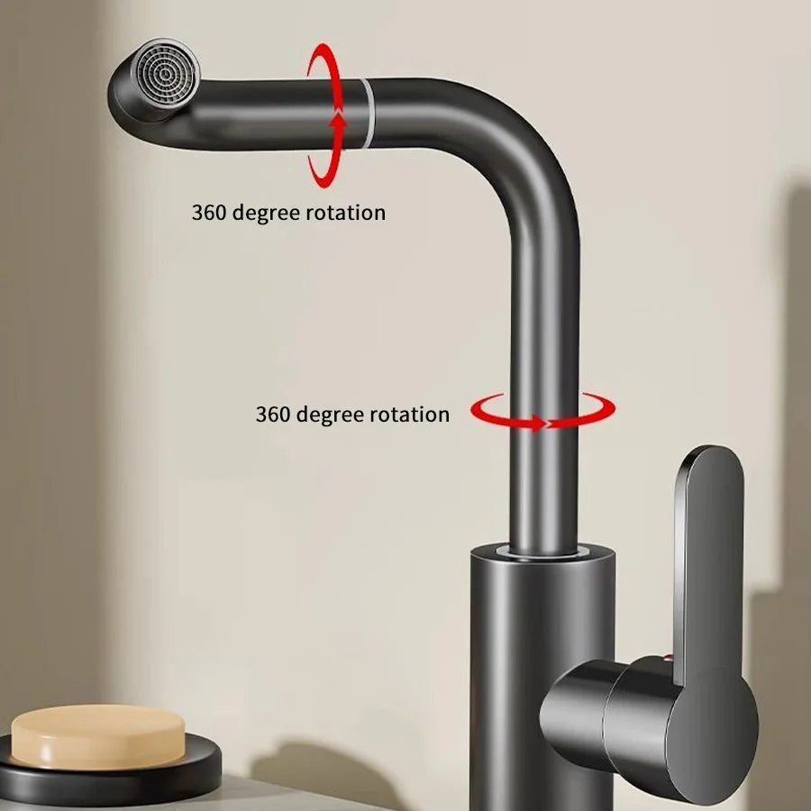 Exquisite faucet hot and cold mixing 360° free rotation bathroom dual-use faucet suitable for countertop washbasin and kitchen s