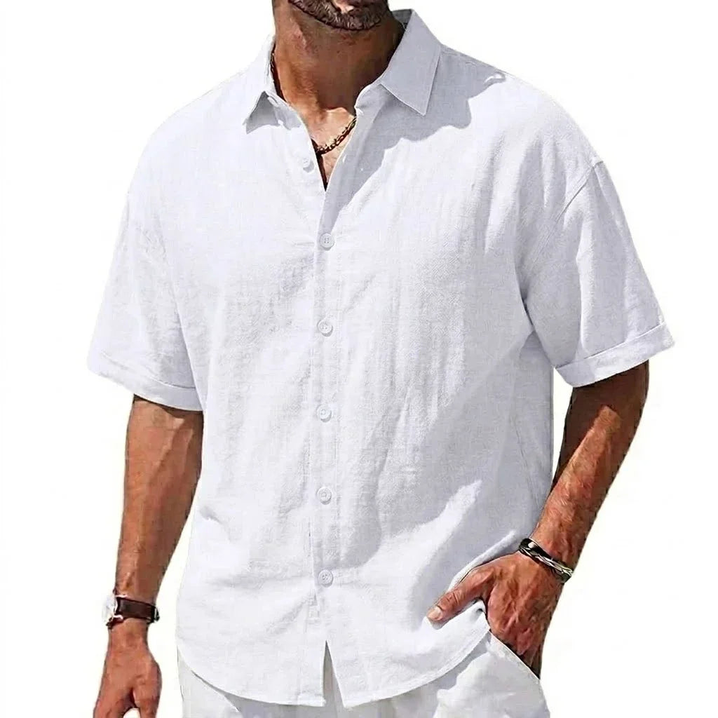 Summer Short Sleeve Shirts Men's Casual Linen T-shirts Men Cotton Lapel Shirts Male Beach Hawaiian Shirt Man Summer Gym Tshirts