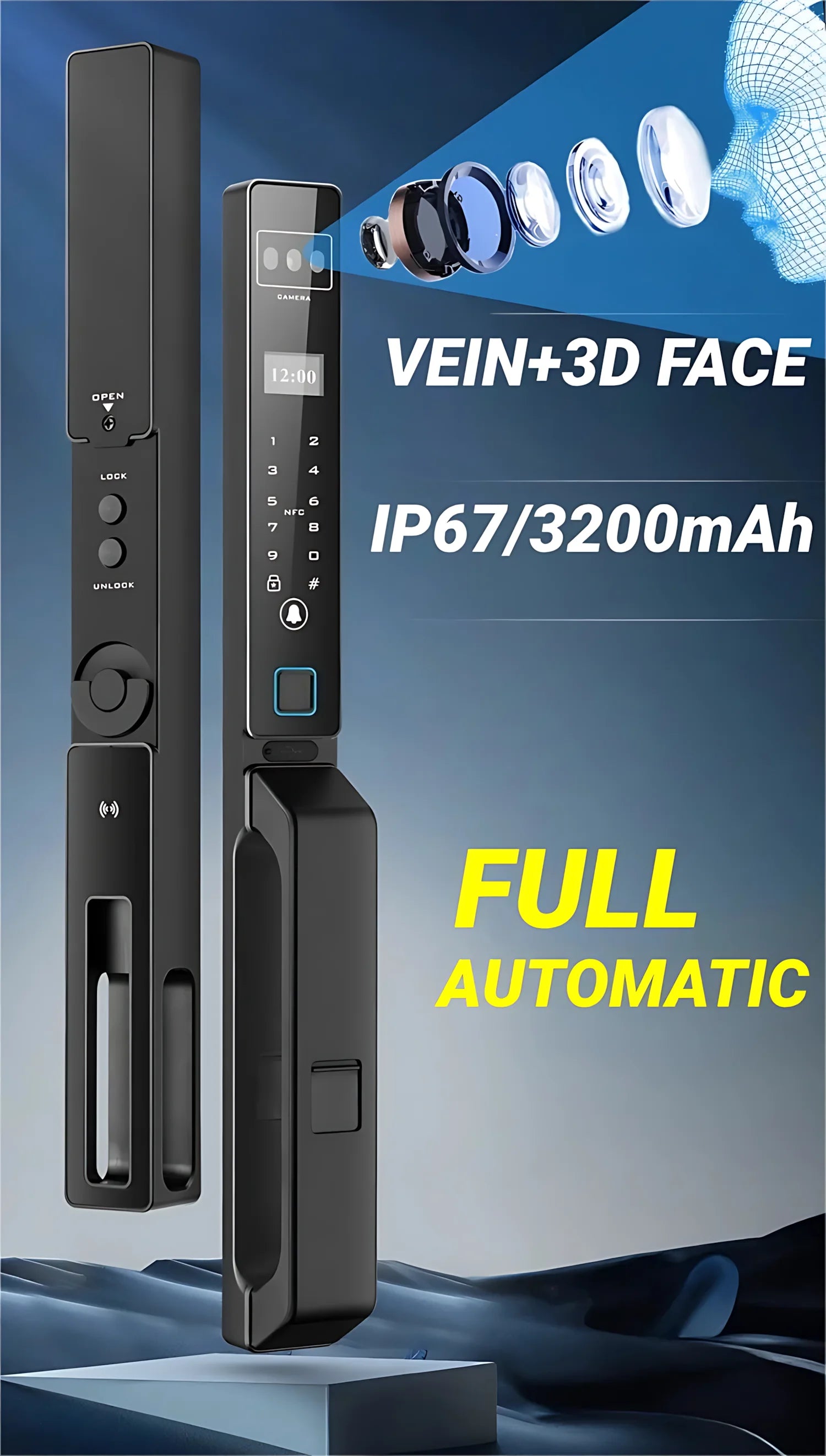 3D Face ID Smart Door Lock Tuya WiFi Camera Waterproof Cerradura Inteligente for Aluminum Wood Gate Y03