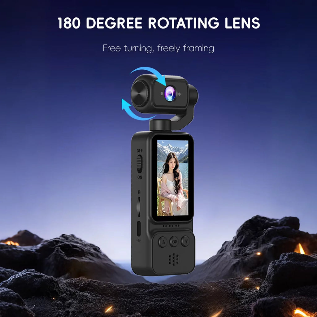 1080P HD Video Recording Camera - High Definition 180° Manual Rotation Lens Camera, Portable Rechargeable Vlog Camera