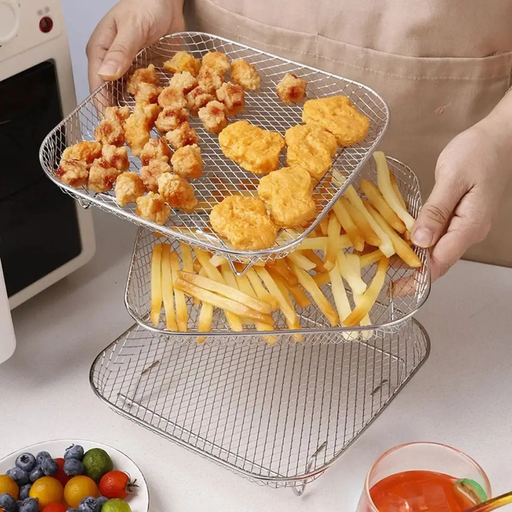 Durable Stackable Air Fryer Rack Non-Stick Stainless Steel Airfryer Tray Grill Basket Kitchen Gadgets