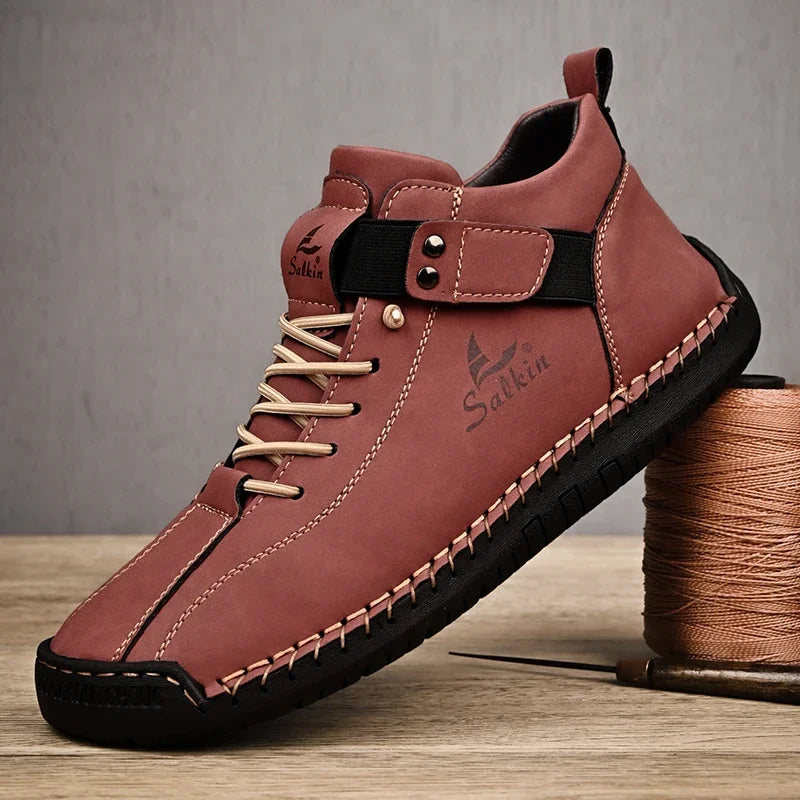 New Leather Casual Men Shoes Design Sneakers Man Breathable Leather Shoes Outdoor Men Ankle Boots
