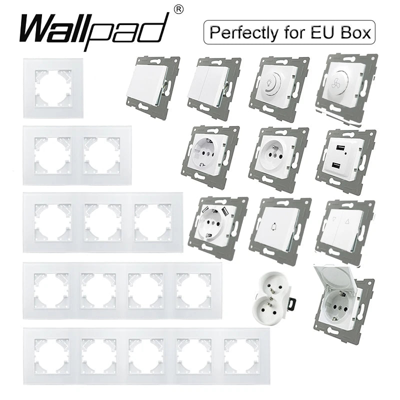 Touch Light Switch With EU Power Wall Sockets White Black 300W Led 1 Gang 1 Way Crystal Glass Panel Interruptor 157mm*86mm