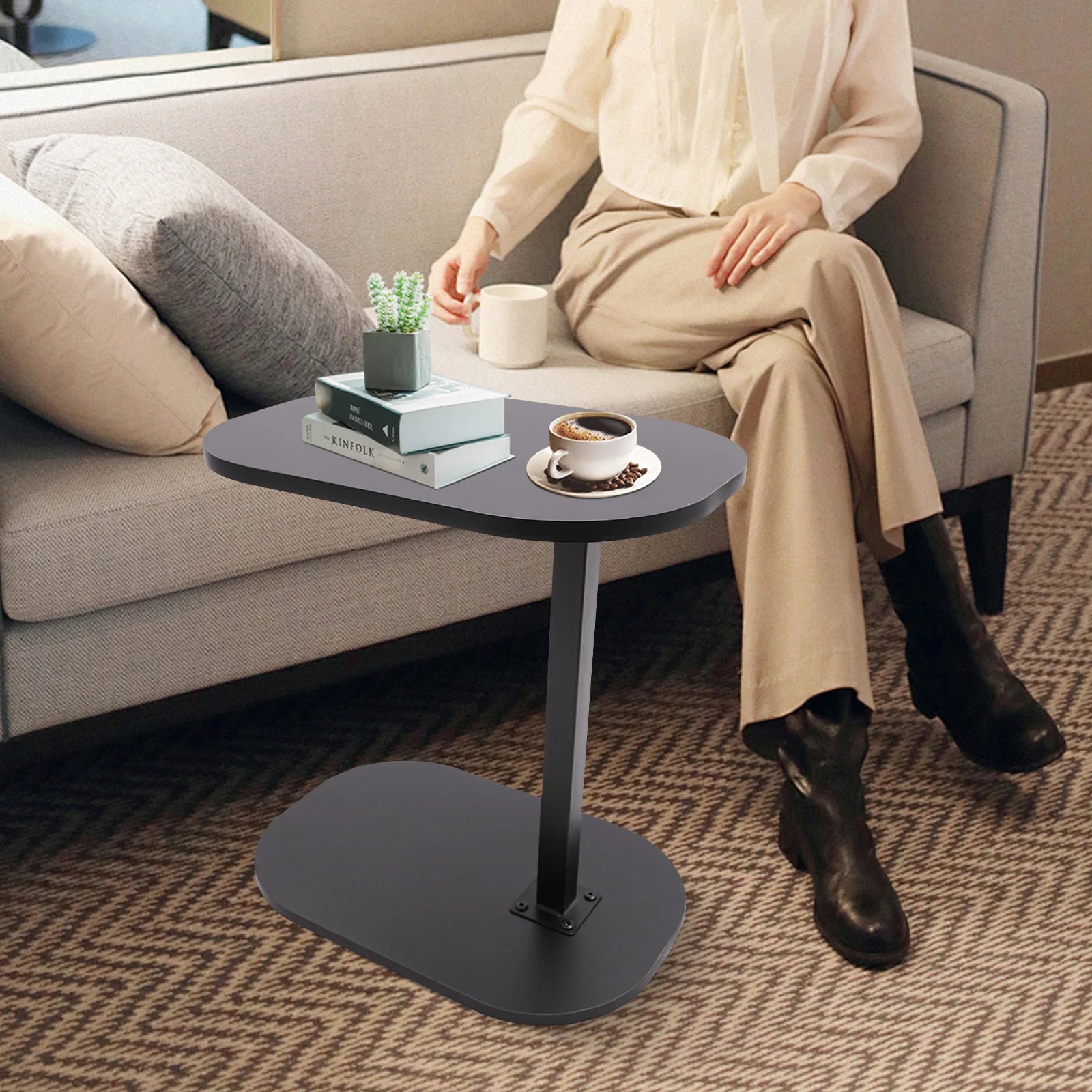 C Shaped Side Table Adjustable Height Compact Coffee Table 360 Rotatable Desktop Surface Modern Light Luxury Style