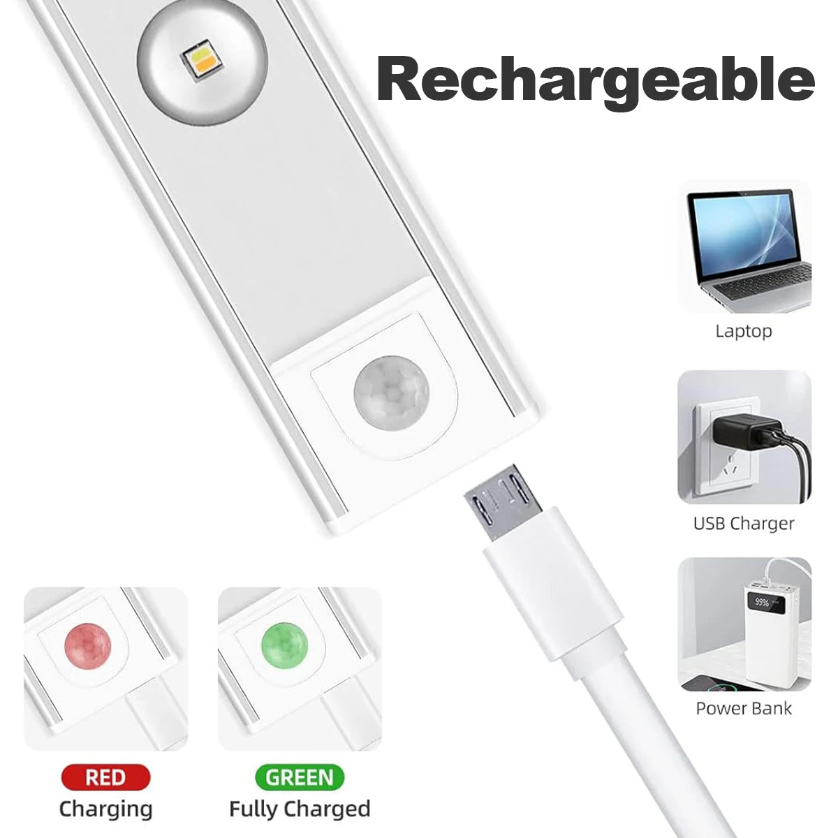 Ultra Slim Led Motion Sensor Light Strip Tricolor Lamp Usb Rechargeable Lights Leds Night With Paste 10cm/20cm/30cm/50cm Cabinet