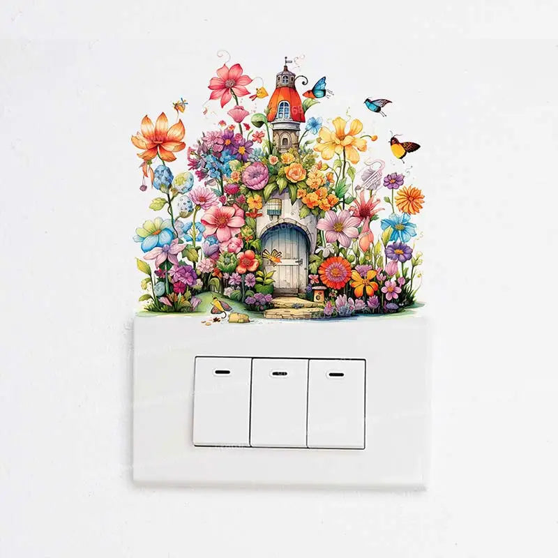 Plants Flowers House Switch Sticker Wall Stickers living Room Socket Light Switch Background Self-adhesive Decoration M1042