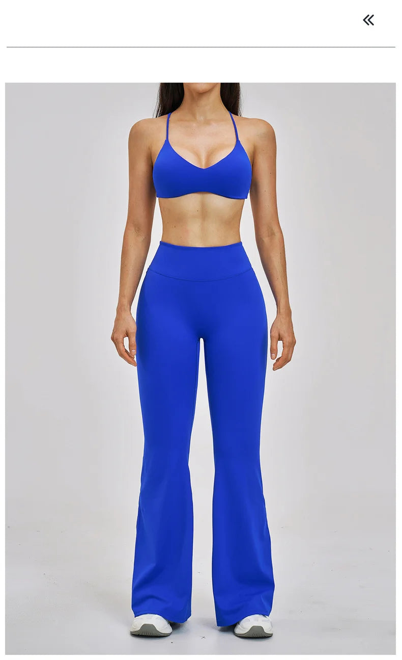 TRY TO BN Women's Tracksuit 2 Pieces Yoga Set Back Y Bra High Waist Leggings Flare Fitness Sportwear Workout Running Gym Clothes