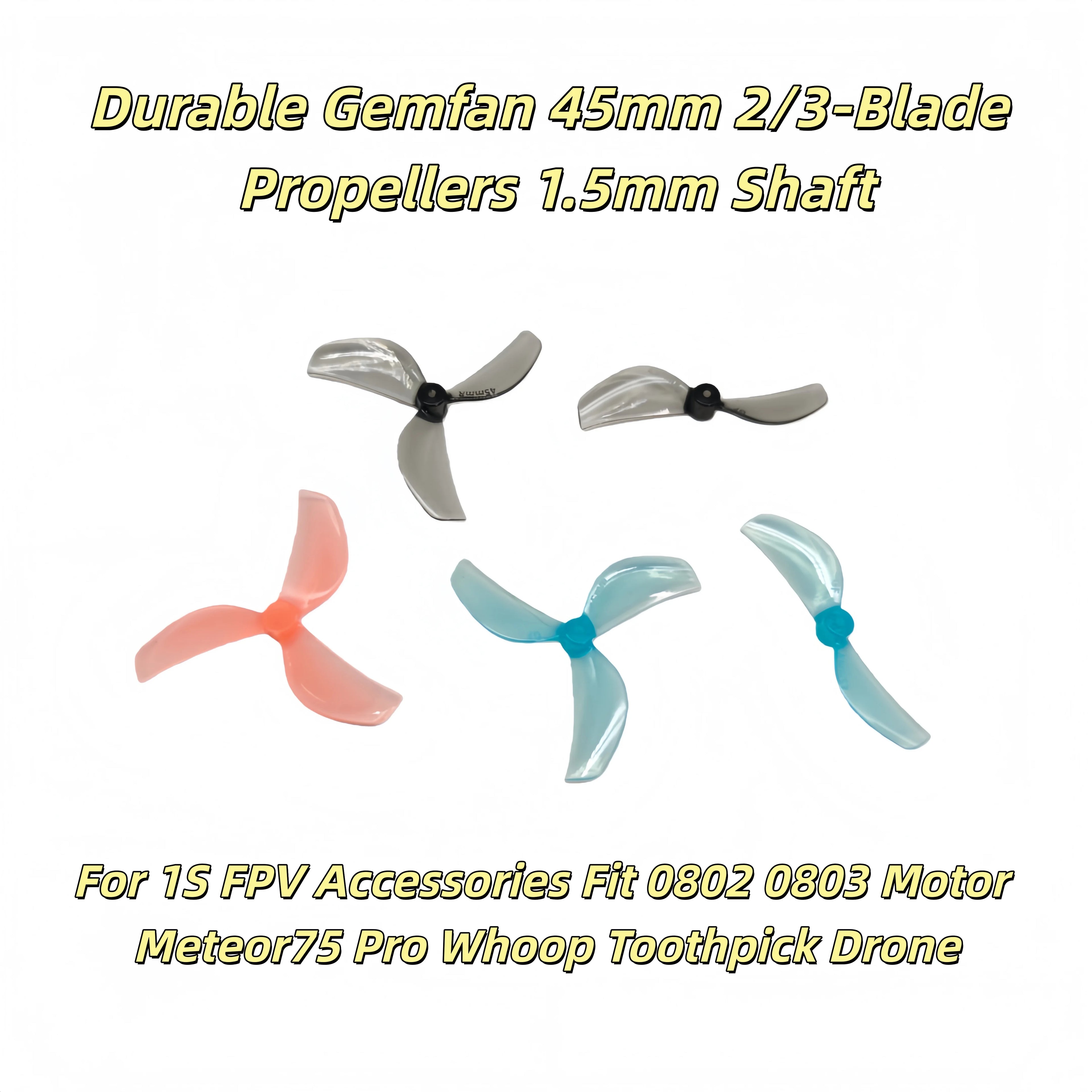 Gemfan 45mm 2/3-Blade Propellers 1.5mm Shaft High Thrust PC Props 4Pairs for 1S Micro Whoop Toothpick Drone Meteor75 Pro