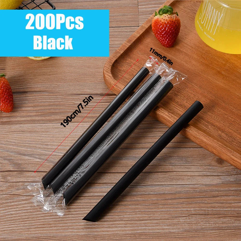 100/400pcs Big Black Straws for Drinks Big Milkshake Straws  Drinking  Bubble Tea Straw   Party and Wedding Accessories