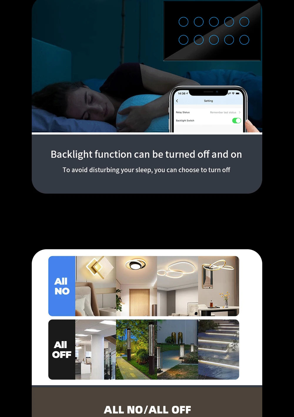WIFI Smart Touch Light Wall Switch Interruptor Glass Panel 8/10 Gang 147*86mm Work Tuya APP  Whole house intelligent control