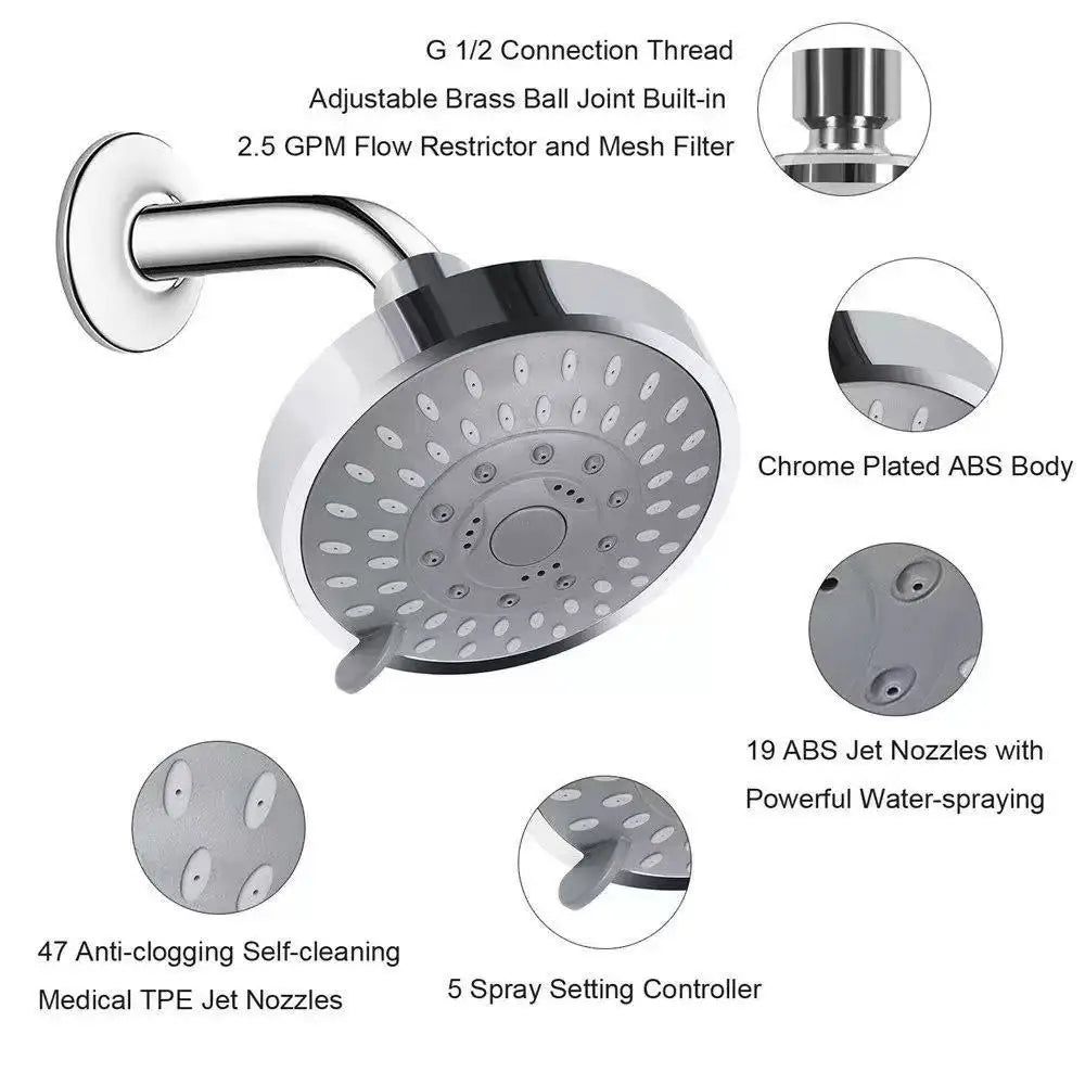 5 Modes High Pressure Shower Head 4Inch Sprayer Adjustable Rainfall Shower Head Sprayer Bathroom Fixture Faucet Replacement Part