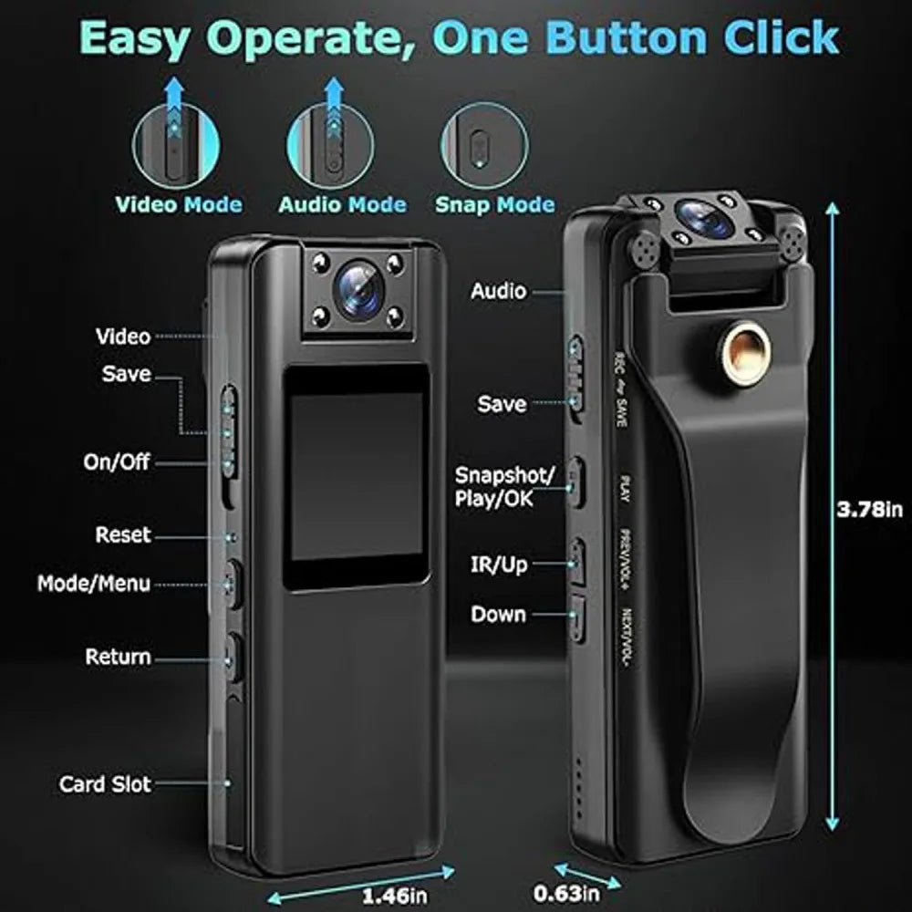 HD 4K Body Camera Mini Body Cam Audio and Video Recording 128GB Wearble Portable Camera Work Guard Travel Vlog