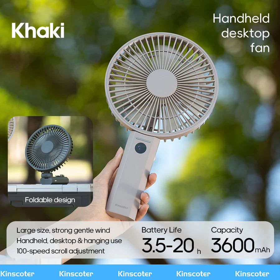 New Portable Folding Handheld Fan 3000mAh Desktop Rechargeable Fan Angle Adjustable for Home Outdoor Travel Camping