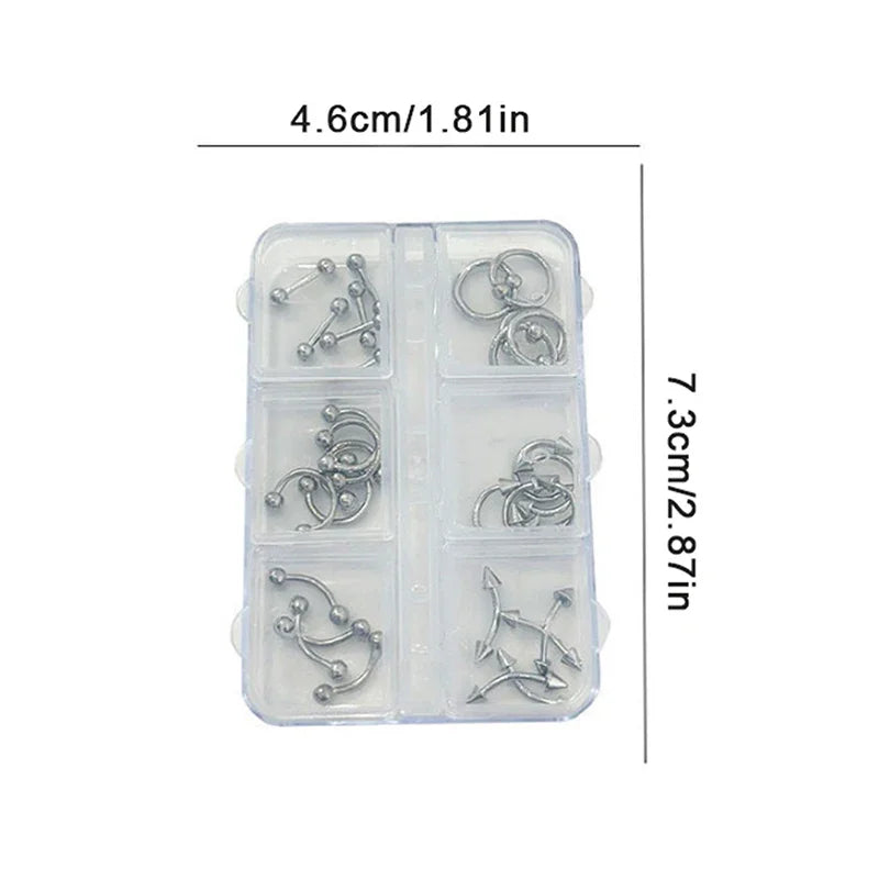 30pcs/box 6 Grids Nail Piercing Punk Charm Metal Alloy Pierced Black/White Nail Jewelry Decor 3D Nail Supply For Cool Girl
