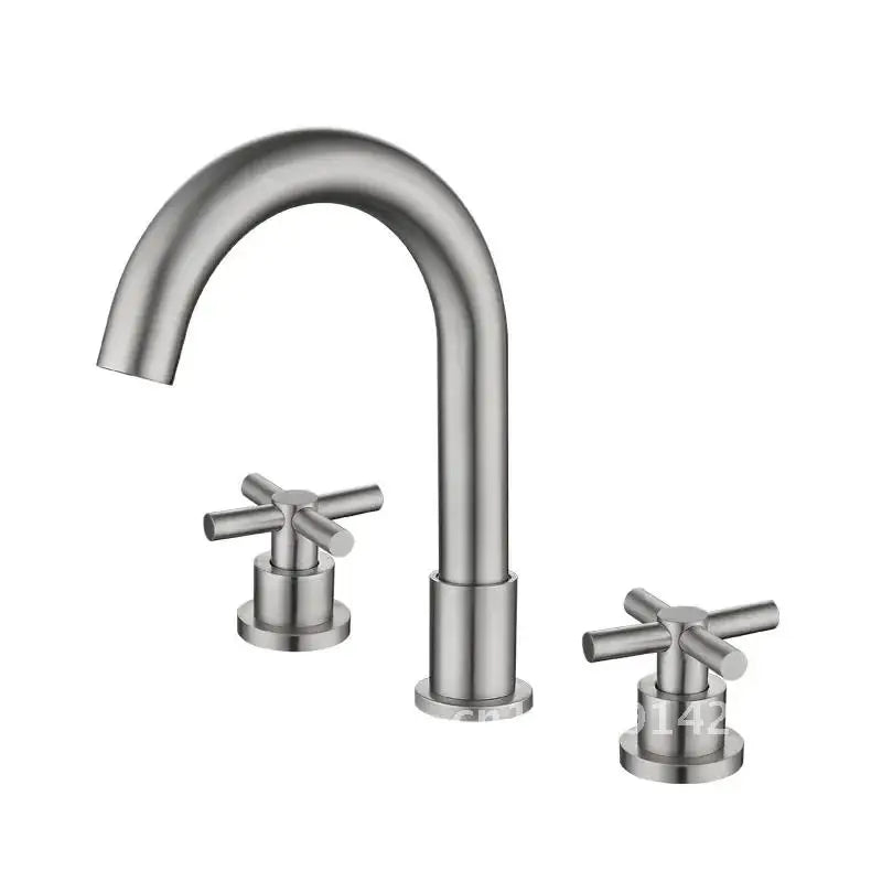 Free Faucet Bathroom WashBasin Dual Tap Solid 304 STAINLESS STEEL Faucet Handles Lead Set Basin Holes Tap Mixer Bathtub Sink 3
