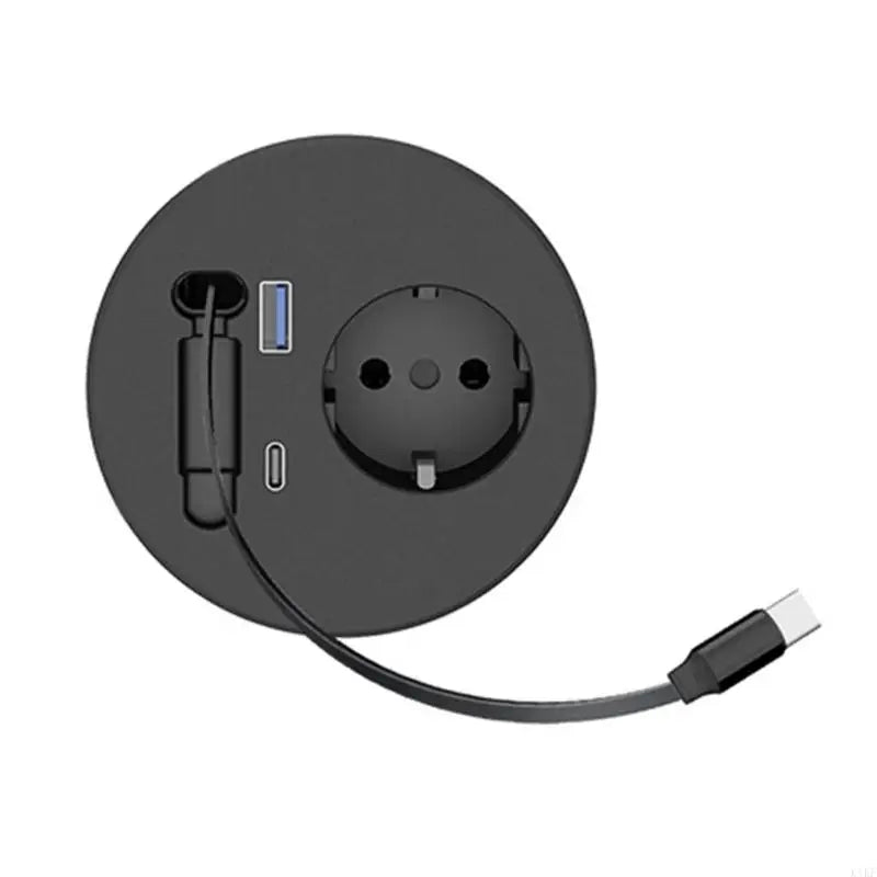 Embedded Round European Socket With 70cm Retractable Cable For Desk Installation And Fast Charging K1KF