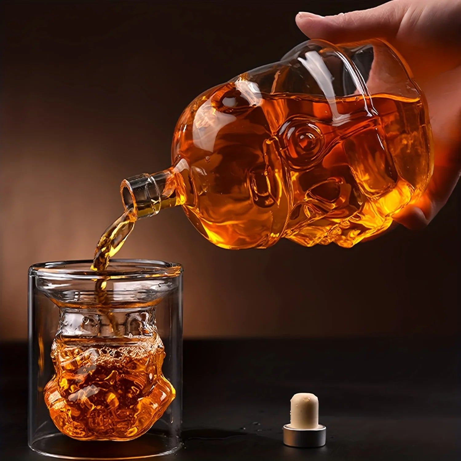 Set Of 3，Whiskey Decanter Set With 2 Glasses, Transparent Creative Flask Carefe,For Wine Scotch Bourbon Vodka Liquor Gift Decor