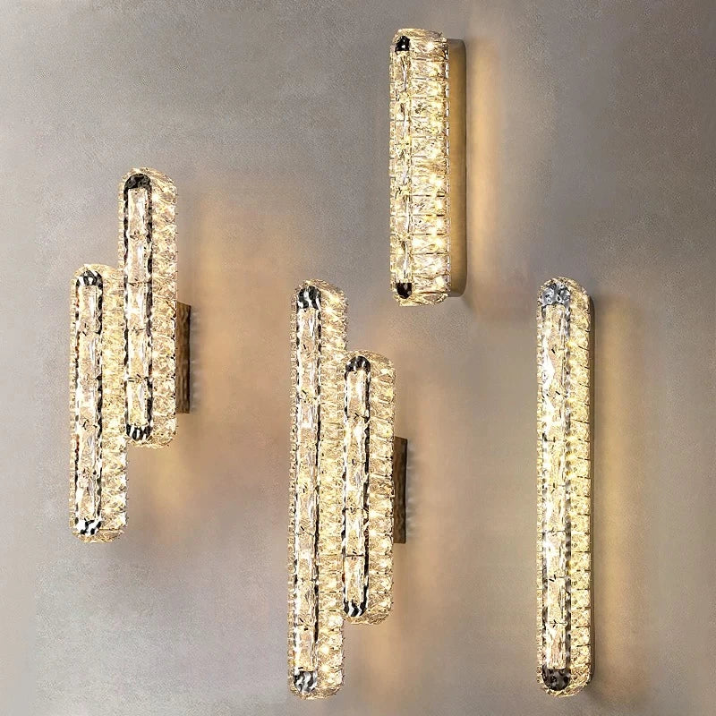 Luxury Modern LED Crystal Remote Control Wall Lamps for Living Room Bedroom Decoration Indoor Lights Fixtures Home Wall Decor