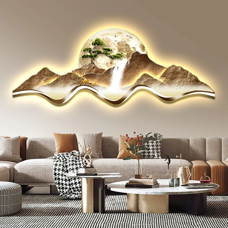 Modern LED Light Luxury Living Room High-grade Atmosphere Landscape Wall Lamp Painting Sofa Background Wall Lamp Painting