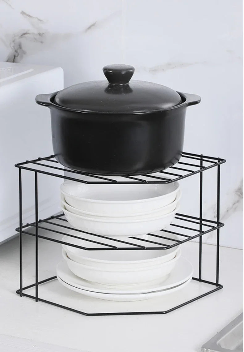 Kitchen Storage Corner Shelf Seasoning Pot Bowl Dish Glasses Countertop Organizer Rack 3 Tier Removable Cosmetic Makeup Holder