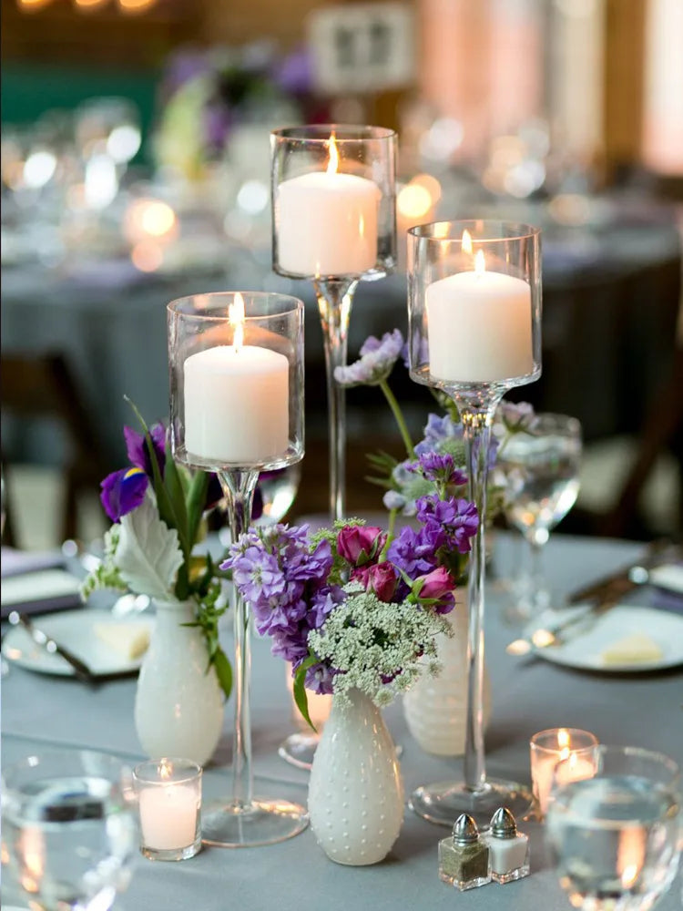 1Set3 Modern Light Luxury Tall Glass Candle Holder Wedding Props Transparent Candlestick