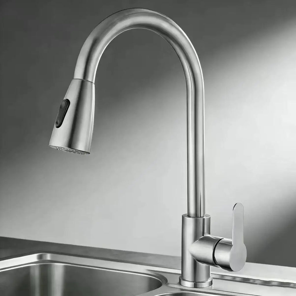 Stainless steel kitchen faucet single hole pull out spout kitchen sink mixer faucet flow spray head 360 swivel cleaning faucet