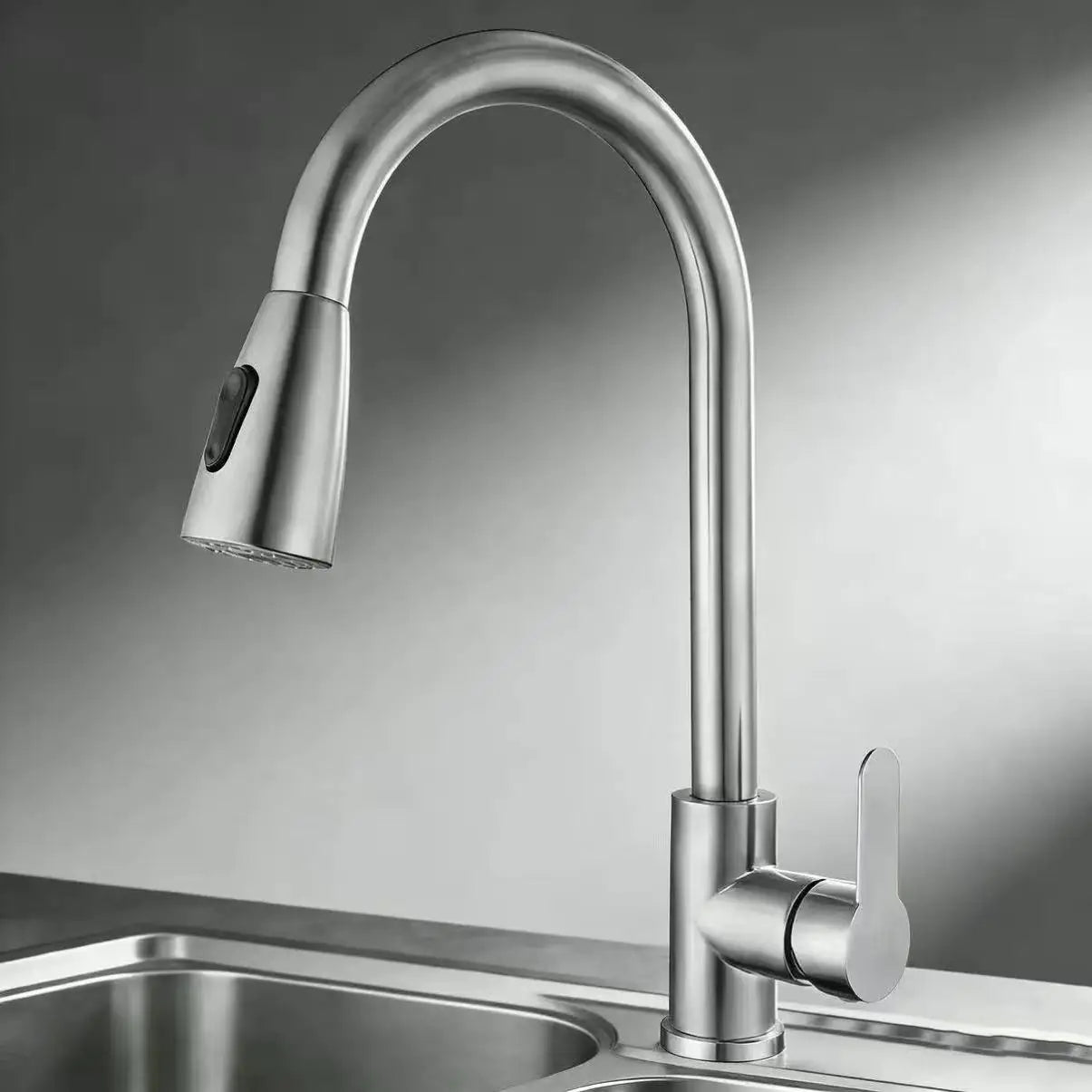 Stainless steel kitchen faucet single hole pull out spout kitchen sink mixer faucet flow spray head 360 swivel cleaning faucet